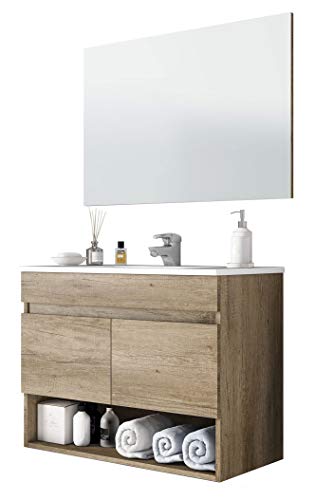 Miroytengo Mueble Lavabo suspendido Que Incluye Espejo Mueble baño de Dos Puertas y Hueco Abierto 80x45x64 cm con LAVAMANOS PMMA Miroytengo Mueble Lavabo suspendido Que Incluye Espejo Mueble baño de Dos Puertas y Hueco Abierto 80x45x64 cm con LAVAMANOS PMMA