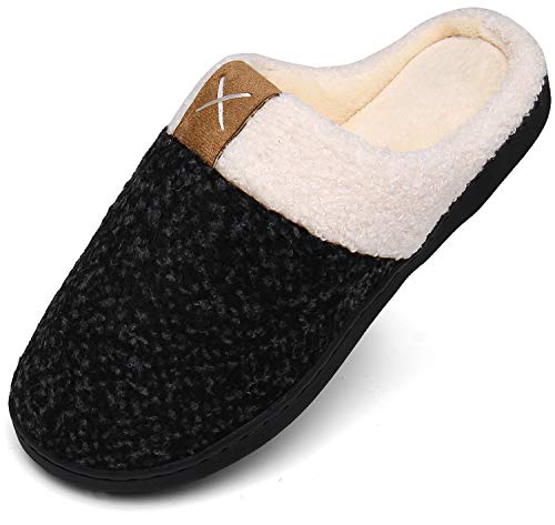 Mishansha Zapatillas de Casa Hombre Pantuflas Antideslizantes Mujer Cálido y Confortable Zapatillas de Espuma Viscoelástica Negro Gr.42/43