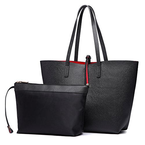 Miss Lulu Mujer Bolso de Mano Reversible Elegante Bolso de Hombro de Cuero PU Gran Conjunto dos 2PCS Miss Lulu Mujer Bolso de Mano Reversible Elegante Bolso de Hombro de Cuero PU Gran Conjunto dos 2PCS