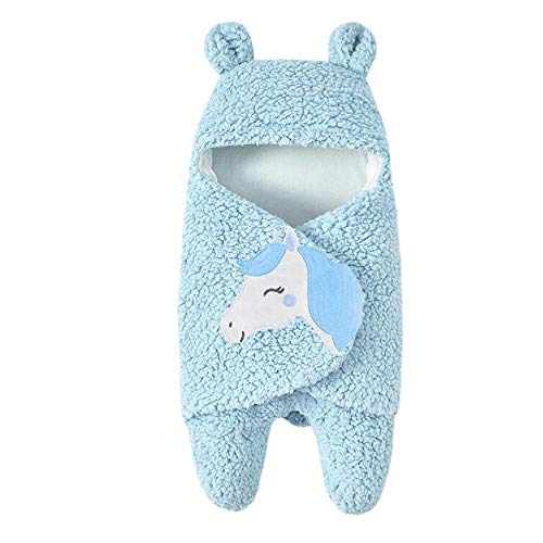 Mitlfuny Invierno Grueso Swaddle Wrap Cordero de Lana Saco de Dormir para Bebé Niños Manto Envolvente Recién Nacido Multifunción Caballo Dibujos Animados Cochecitos Sillas Mantita 0-12 Meses Infantil