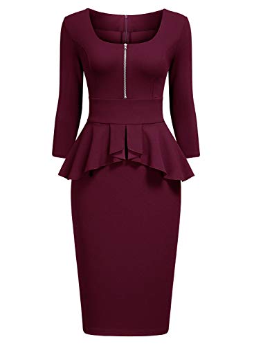 Miusol Negocios Peplum Lápiz Vestido de Fiesta para Mujer Borgoña XX-Large Miusol Negocios Peplum Lápiz Vestido de Fiesta para Mujer Borgoña XX-Large