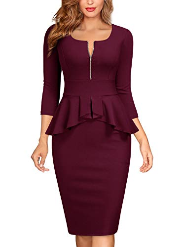 Miusol Negocios Peplum Lápiz Vestido de Fiesta para Mujer Borgoña XX-Large