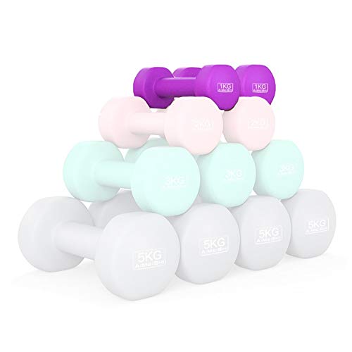 MJ-Brand Juego de Pesas con Mancuernas Mancuernas de Hierro Fundido sólido para Mujer 1KG, 2KG, 3KG, 5KG, Juego de Barra de Goma Hexagonal para Equipo de Entrenamiento de Fuerza