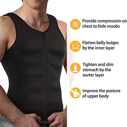 MLYWD Chalecode Entrenador de Cintura para Hombre Weightloss Corset Sports Body Shaper Zipper Cardigan Ropa Deportiva Abdominal Abdominal Workout Shirt