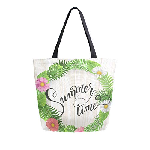 Mnsruu Bolso de hombro de lona, bolso de hombro para mujer, de compras, tropical, hojas de palma, verano, casual, playa, multifunción, para mujeres