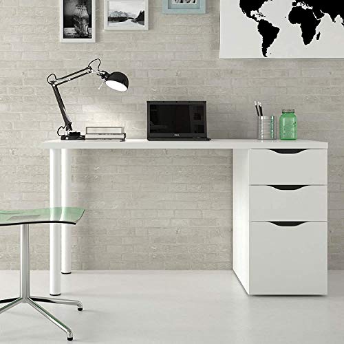 Mobelcenter - Mesa Escritorio con cajonera Reversible - Mesa Oficina con cajonera Reversible - Mesa Escritorio Blanca - Mesa Oficina Blanca - Medidas: 138 cm Ancho x 60 cm Fondo - 0892