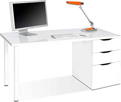 Mobelcenter - Mesa Escritorio con cajonera Reversible - Mesa Oficina con cajonera Reversible - Mesa Escritorio Blanca - Mesa Oficina Blanca - Medidas: 138 cm Ancho x 60 cm Fondo - 0892