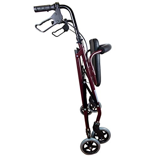 Mobiclinic, Andador para ancianos, Modelo Escorial, Marca española, Plegable, Frenos manuales y bloqueables, Aluminio, Con cesta, Ligero y resistente, Con asiento y 4 ruedas, Color Burdeos