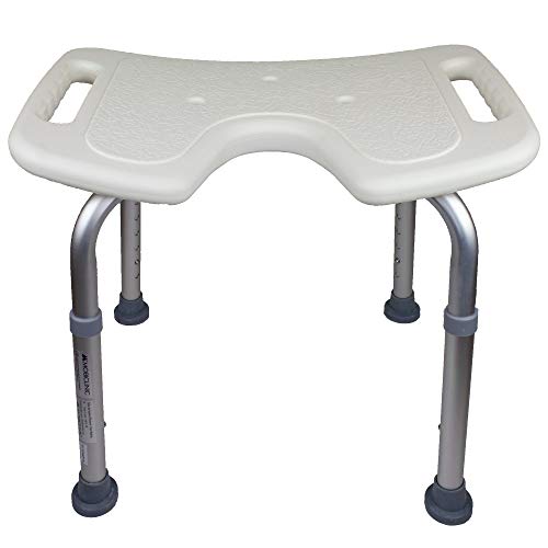 Mobiclinic, Bahía, Silla o taburete de baño, de ducha, ortopédica, altura regulable, respaldo, asiento en U, conteras antideslizantes Mobiclinic, Bahía, Silla o taburete de baño, de ducha, ortopédica, altura regulable, respaldo, asiento en U, conteras antideslizantes