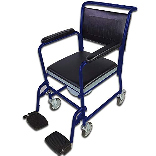 Mobiclinic, Barco, Silla con WC o inodoro para ancianos, discapacitados, minusválidos, Silla orinal con ruedas, Plegable, Reposabrazos, Asiento ergonómico, Conteras antideslizates, color Azul