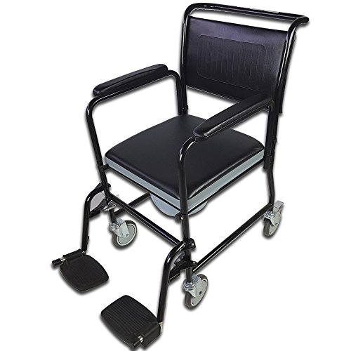 Mobiclinic, Barco, Silla con WC o inodoro para ancianos, discapacitados, minusválidos, Silla orinal con ruedas, Plegable, Reposabrazos, Asiento ergonómico, Conteras antideslizates, color Negro