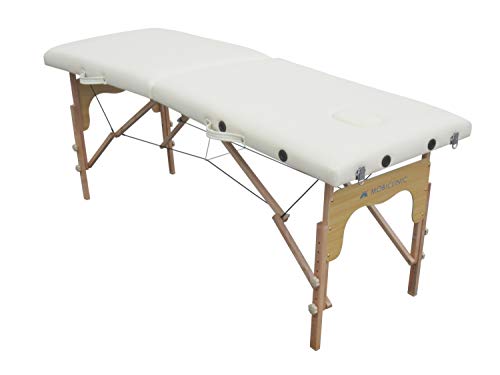 Mobiclinic, Camilla plegable de madera, CM-01 BASIC, Cama de masaje, Portátil, Fisioterapia, Marca Española, Cómoda, Regulable, 180x60 cm, Crema