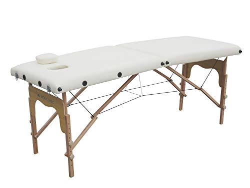 Mobiclinic, Camilla plegable de madera, CM-01 BASIC, Cama de masaje, Portátil, Fisioterapia, Marca Española, Cómoda, Regulable, 180x60 cm, Crema