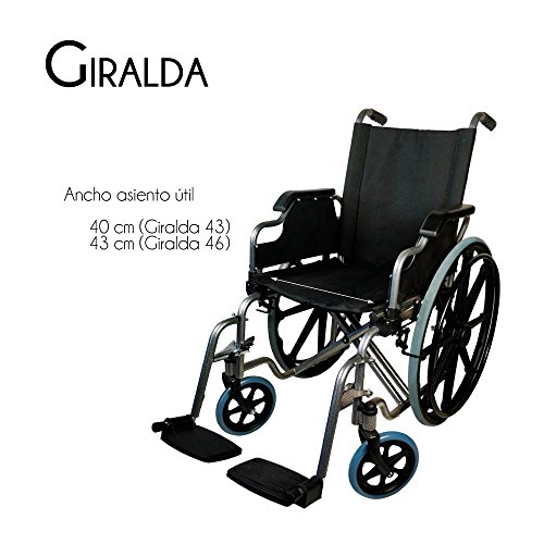 Mobiclinic, Giralda, Silla de ruedas plegable, Ortopédica, Para minusválidos, de aluminio, Reposapiés extraíbles y reposabrazos abatibles, Negro, Asiento 46 cm, Ultraligera