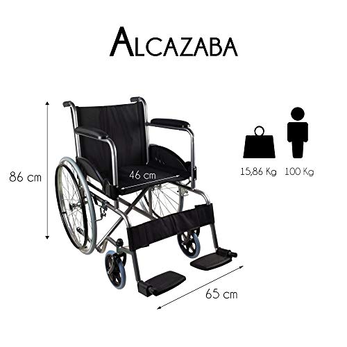 Mobiclinic, modelo Alcazaba, Silla de ruedas para minusválidos, premium, manual, plegable, ortopédica, freno en manetas, reposapiés, reposabrazos, color Negro, asiento, ultraligera Mobiclinic, modelo Alcazaba, Silla de ruedas para minusválidos, premium, manual, plegable, ortopédica, freno en manetas, reposapiés, reposabrazos, color Negro, asiento, ultraligera