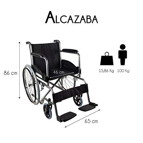 Mobiclinic, modelo Alcazaba, Silla de ruedas para minusválidos, premium, manual, plegable, ortopédica, freno en manetas, reposapiés, reposabrazos, color Negro, asiento, ultraligera