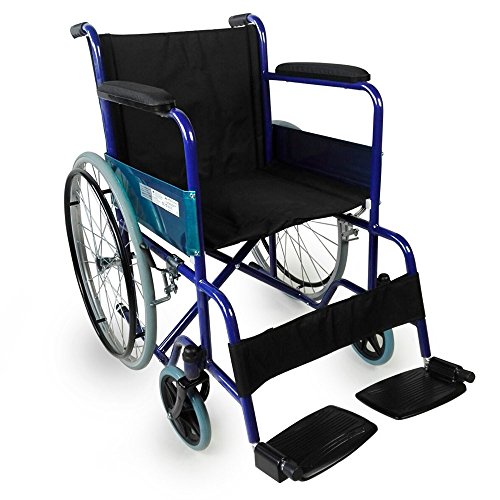 Mobiclinic, modelo Alcázar, Silla de ruedas ortopédica, plegable, para minusválidos, manual, freno en manetas, reposabrazos fijos y reposapiés abatibles, color Azul/Negro, asiento 46 cm Mobiclinic, modelo Alcázar, Silla de ruedas ortopédica, plegable, para minusválidos, manual, freno en manetas, reposabrazos fijos y reposapiés abatibles, color Azul/Negro, asiento 46 cm