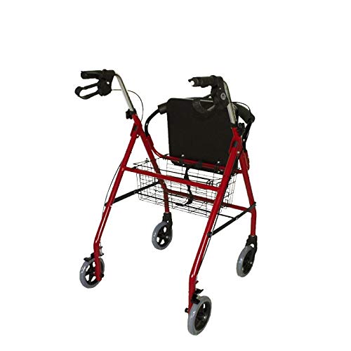 Mobiclinic, Modelo Alhambra, Andador para mayores, minusválidos, adultos o ancianos, de aluminio, ligero, plegable, con asiento y 4 ruedas, Color Granate