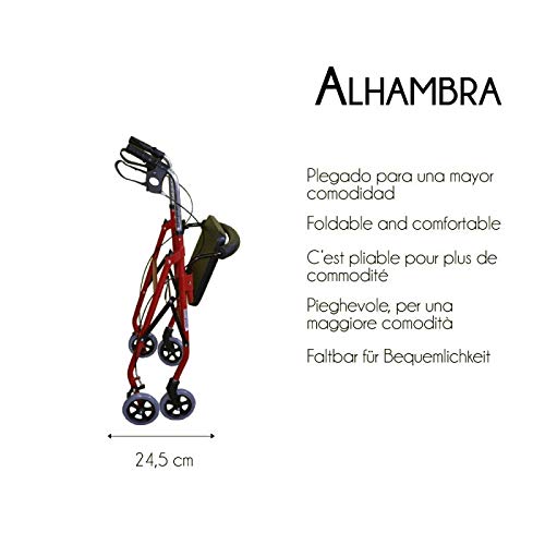 Mobiclinic, Modelo Alhambra, Andador para mayores, minusválidos, adultos o ancianos, de aluminio, ligero, plegable, con asiento y 4 ruedas, Color Granate Mobiclinic, Modelo Alhambra, Andador para mayores, minusválidos, adultos o ancianos, de aluminio, ligero, plegable, con asiento y 4 ruedas, Color Granate
