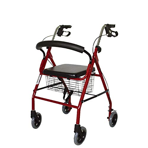 Mobiclinic, Modelo Alhambra, Andador para mayores, minusválidos, adultos o ancianos, de aluminio, ligero, plegable, con asiento y 4 ruedas, Color Granate