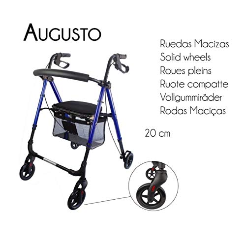 Mobiclinic, Modelo Augusto, Andador para adultos, minusvalidos, mayores o ancianos, de aluminio, ligero, plegable, con asiento y 4 ruedas, Color Azul