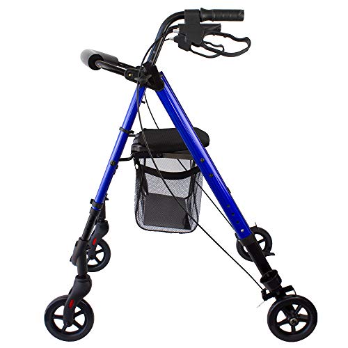 Mobiclinic, Modelo Augusto, Andador para adultos, minusvalidos, mayores o ancianos, de aluminio, ligero, plegable, con asiento y 4 ruedas, Color Azul