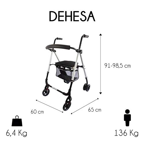 Mobiclinic, Modelo Dehesa, Andador para minusvalidos, adultos, mayores o ancianos, de aluminio, ligero, plegable, con asiento y 4 ruedas, Color Gris Perlado Mobiclinic, Modelo Dehesa, Andador para minusvalidos, adultos, mayores o ancianos, de aluminio, ligero, plegable, con asiento y 4 ruedas, Color Gris Perlado