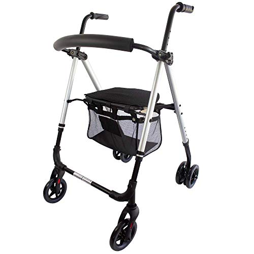 Mobiclinic, Modelo Dehesa, Andador para minusvalidos, adultos, mayores o ancianos, de aluminio, ligero, plegable, con asiento y 4 ruedas, Color Gris Perlado Mobiclinic, Modelo Dehesa, Andador para minusvalidos, adultos, mayores o ancianos, de aluminio, ligero, plegable, con asiento y 4 ruedas, Color Gris Perlado