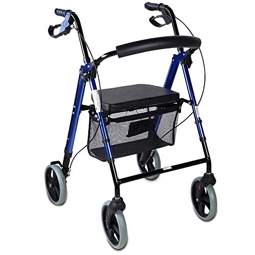 Mobiclinic, Modelo Hércules, Rollator para ancianos y minusválidos, andador para mayores, de aluminio, ligero, cesta, frenos en los puños, plegable, con asiento y 4 ruedas, azul Mobiclinic, Modelo Hércules, Rollator para ancianos y minusválidos, andador para mayores, de aluminio, ligero, cesta, frenos en los puños, plegable, con asiento y 4 ruedas, azul