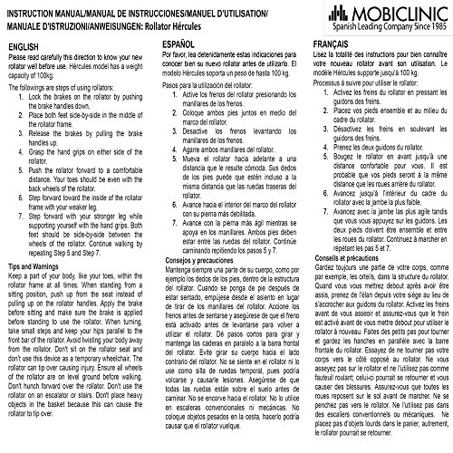 Mobiclinic, Modelo Hércules, Rollator para ancianos y minusválidos, andador para mayores, de aluminio, ligero, cesta, frenos en los puños, plegable, con asiento y 4 ruedas, azul Mobiclinic, Modelo Hércules, Rollator para ancianos y minusválidos, andador para mayores, de aluminio, ligero, cesta, frenos en los puños, plegable, con asiento y 4 ruedas, azul