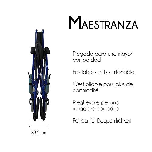 Mobiclinic, Modelo Maestranza, Silla de ruedas ortopédica, plegable, para minusválidos, de aluminio, freno en manetas, reposapiés y reposabrazos extraíbles, color Negro, asiento 40 cm, ultraligera