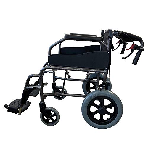 Mobiclinic, Modelo Museo, Silla de ruedas plegable de tránsito, para ancianos y minuválidos, ortopédica, de aluminio, freno en manetas, reposapiés, reposabrazos, color Negro, asiento, ultraligera