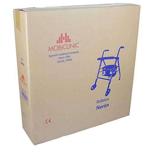 Mobiclinic, Modelo Nerón, Andador para minusvalidos, ancianos, mayores o adultos, de aluminio, ligero, plegable, con asiento, cesta y 2 ruedas, Color Naranja