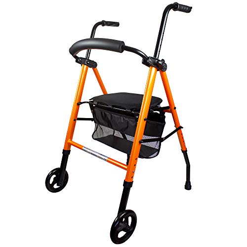 Mobiclinic, Modelo Nerón, Andador para minusvalidos, ancianos, mayores o adultos, de aluminio, ligero, plegable, con asiento, cesta y 2 ruedas, Color Naranja Mobiclinic, Modelo Nerón, Andador para minusvalidos, ancianos, mayores o adultos, de aluminio, ligero, plegable, con asiento, cesta y 2 ruedas, Color Naranja