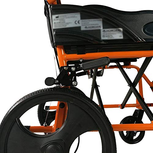 Mobiclinic, Modelo Pirámide, Silla de ruedas ortopédica, asiento de 46 cm, para minuválidos, plegable, de aluminio, freno en manetas, reposapiés, reposabrazos, color naranja