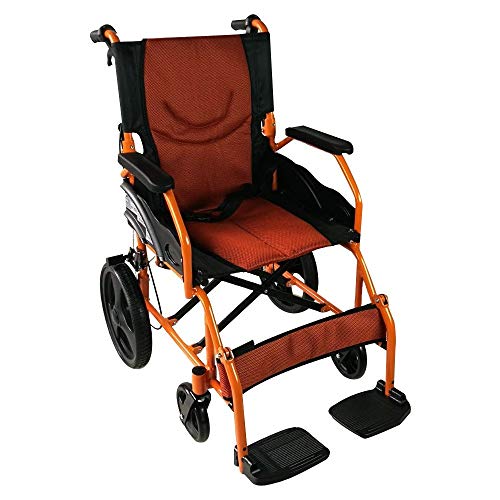 Mobiclinic, Modelo Pirámide, Silla de ruedas ortopédica, asiento de 46 cm, para minuválidos, plegable, de aluminio, freno en manetas, reposapiés, reposabrazos, color naranja
