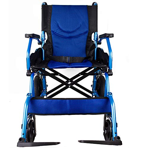 Mobiclinic, Modelo Pirámide, Silla de ruedas ortopédica de tránsito, para minuválidos y ancianos, plegable, aluminio, freno en manetas, reposapiés, reposabrazos, ligera, azul, asiento 46 cm Mobiclinic, Modelo Pirámide, Silla de ruedas ortopédica de tránsito, para minuválidos y ancianos, plegable, aluminio, freno en manetas, reposapiés, reposabrazos, ligera, azul, asiento 46 cm