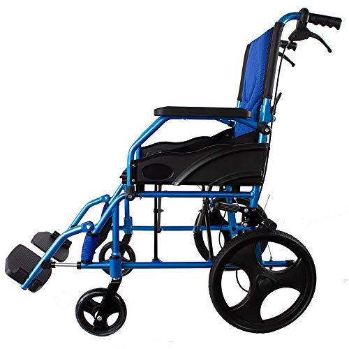 Mobiclinic, Modelo Pirámide, Silla de ruedas ortopédica de tránsito, para minuválidos y ancianos, plegable, aluminio, freno en manetas, reposapiés, reposabrazos, ligera, azul, asiento 46 cm