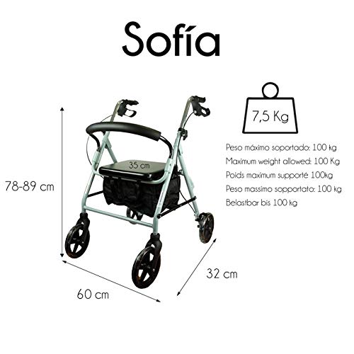 Mobiclinic, Sofía, Rollator con 4 ruedas, andador para ancianos y minusválidos, ayuda para caminar, andador caminador, aluminio, ligero, plegable, cesta de tela, freno en manetas, asiento, Gris Mobiclinic, Sofía, Rollator con 4 ruedas, andador para ancianos y minusválidos, ayuda para caminar, andador caminador, aluminio, ligero, plegable, cesta de tela, freno en manetas, asiento, Gris