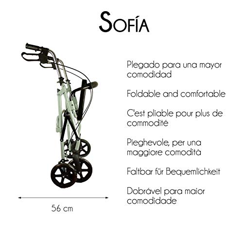 Mobiclinic, Sofía, Rollator con 4 ruedas, andador para ancianos y minusválidos, ayuda para caminar, andador caminador, aluminio, ligero, plegable, cesta de tela, freno en manetas, asiento, Gris