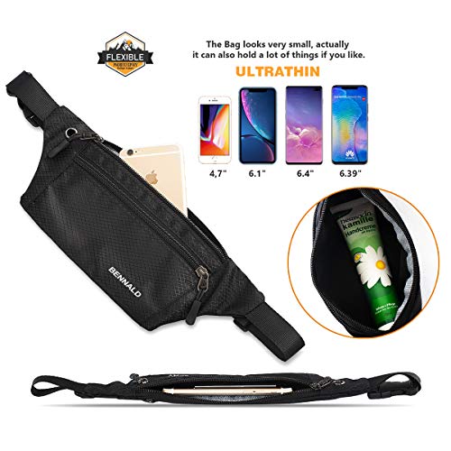 MOBIUSPHY Riñonera Deportiva, Riñonera Mujer Hombre Running Cinturón Impermeable Bandolera Multifuncional Bolsillos Ajustable Bolso de Cintura Viajar Camina el Perro Bicicleta Excursionismo Negro