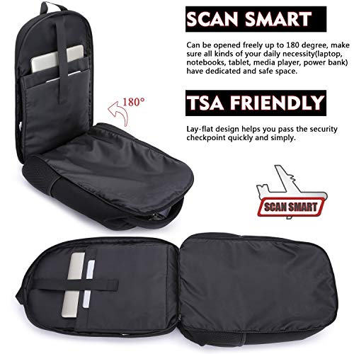 Mochila Antirrobo Impermeable, TSA Friendly Mochila Portátil Hombre 17.3 Pulgadas Puerto USB Impermeable Trabajo Ordenador Viaje Negocio Multifuncional Daypacks Negro