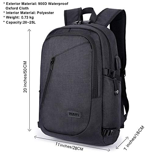 Mochila antirrobo Impermeable, WAWJ Mochila para portátil Multiusos Daypacks con Puerto de Carga USB (Negro) Mochila antirrobo Impermeable, WAWJ Mochila para portátil Multiusos Daypacks con Puerto de Carga USB (Negro)