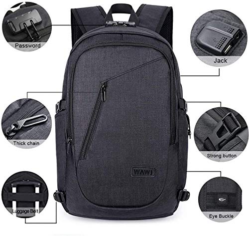 Mochila antirrobo Impermeable, WAWJ Mochila para portátil Multiusos Daypacks con Puerto de Carga USB (Negro) Mochila antirrobo Impermeable, WAWJ Mochila para portátil Multiusos Daypacks con Puerto de Carga USB (Negro)