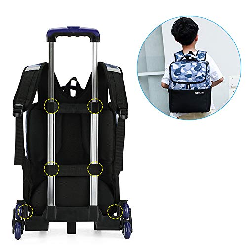 Mochila con ruedas de camuflaje La bolsa trolley 2 en 1 es liviana y desmontable, adecuada para niños de 6 a 12 años.-blue