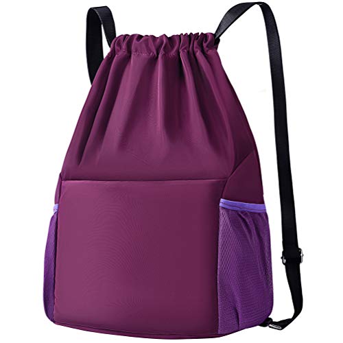 Mochila de Cuerda Unisex Negro para Deporte Gimnasio Yoga Nadar (púrpura)