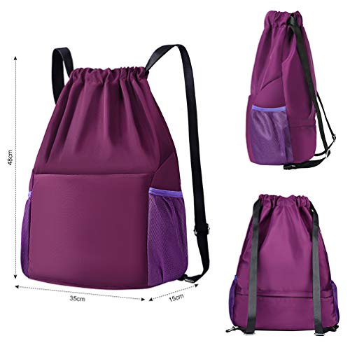 Mochila de Cuerda Unisex Negro para Deporte Gimnasio Yoga Nadar (púrpura)