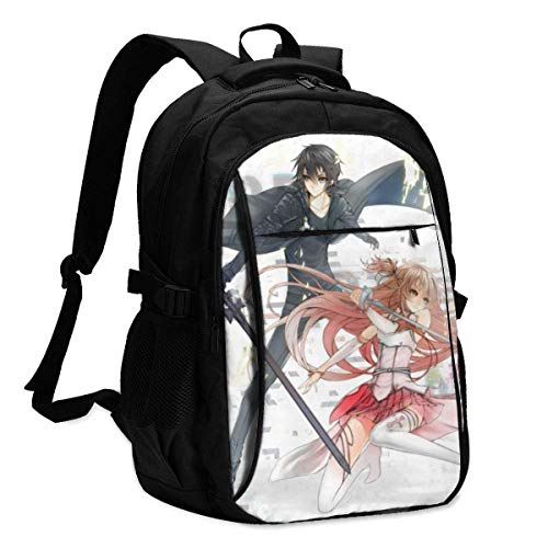 Mochila de Viaje para computadora portátil, Sword Art Online Durable Impermeable antirrobo con Puerto de Carga USB Mochila para computadora portátil Mochilas de Viaje Mochila