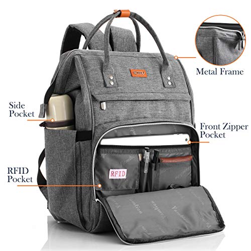 Mochila Escola para Mujeres,Mochila para Portatil Impermeable para Jóvenes con Bolsillo RFID, Bolsos Casuales para la Universidad/Negocios/Viajes(Gris)