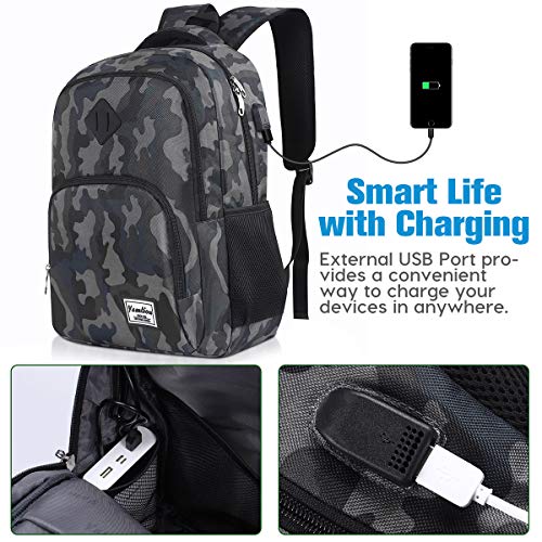 Mochila Hombre,Mochila Portatil,Mochilas Escolares Juveniles con Puerto de Carga USB (15.6 Pulgada, GJB6-camouflage Black)